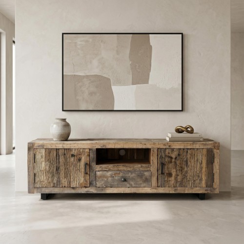 TV-Möbel aus dunklem, rohem Altholz 160 cm - Antique