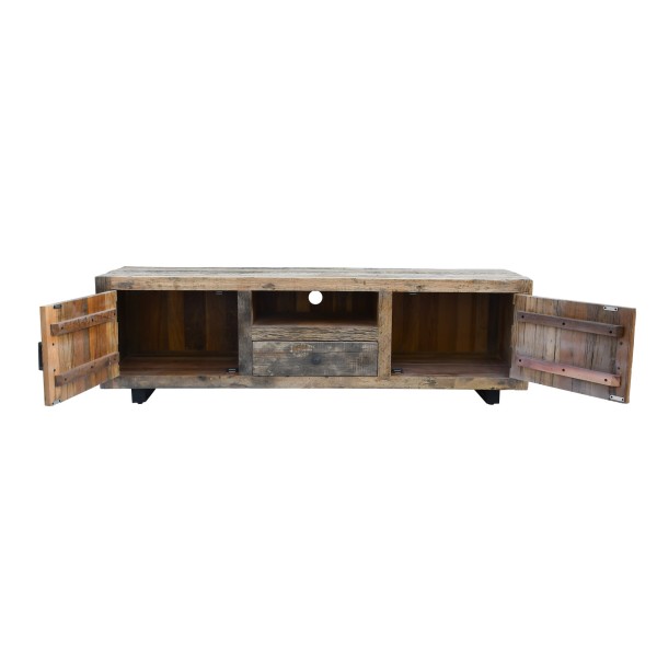 TV-Möbel aus dunklem, rohem Altholz 160 cm - Antique