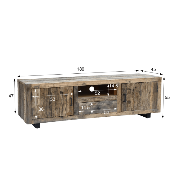 TV-Möbel aus dunklem, rohem Altholz 160 cm - Antique
