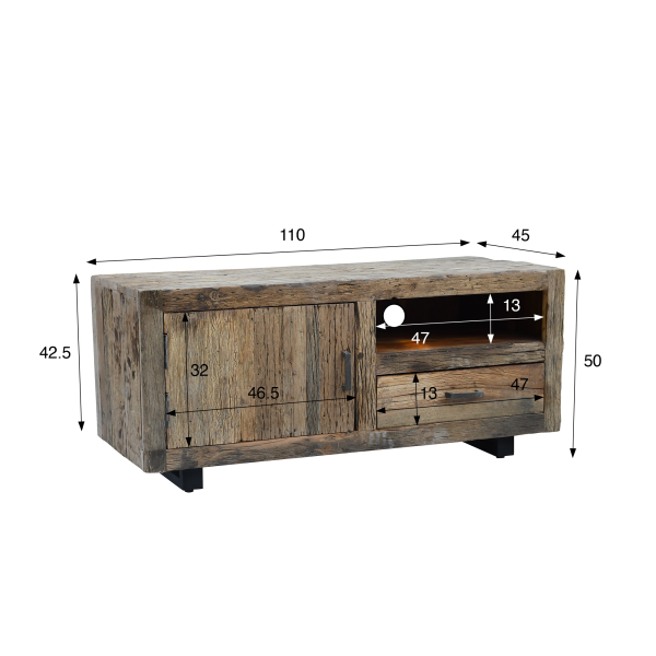 TV-Möbel aus dunklem, rohem Altholz 110 cm - Antique