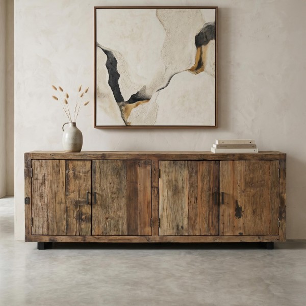 Sideboard aus massivem, rohem Altholz 200 cm - Antique