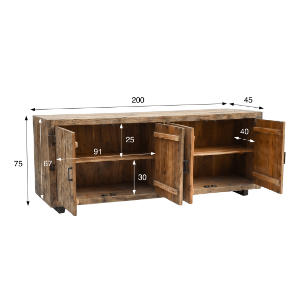 Sideboard aus massivem, rohem Altholz 200 cm - Antique