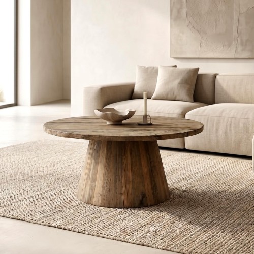 Runder Couchtisch aus massivem, rohem Altholz - Antique