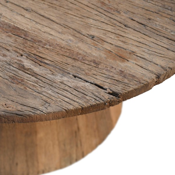 Runder Couchtisch aus massivem, rohem Altholz - Antique
