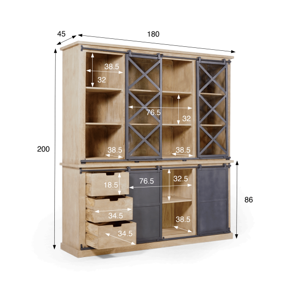 Vitrine im Industrial-Stil aus Massivholz 180 cm – Detroit