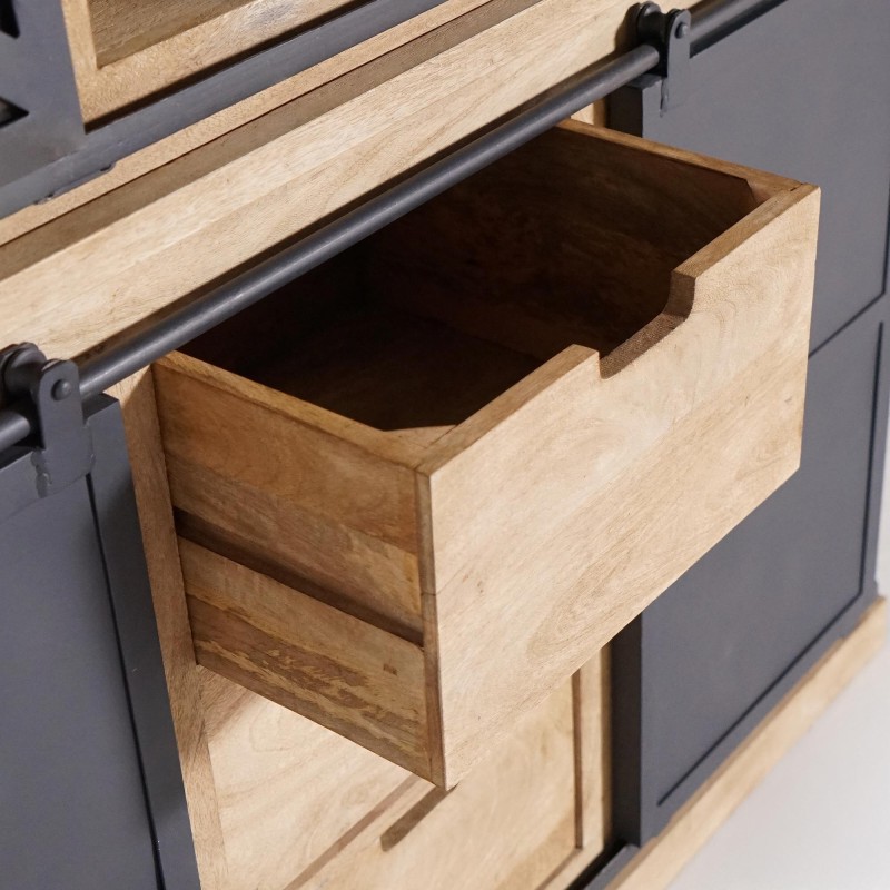 Vitrinenschrank aus Massivholz im Industrial-Stil 140 cm - Detroit