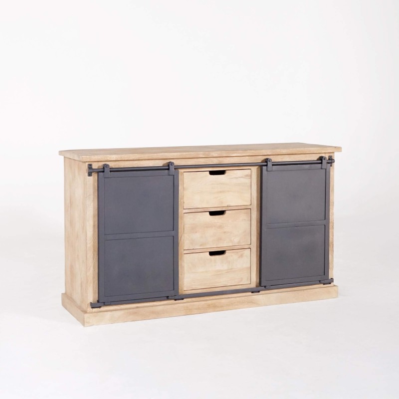Waschtischunterschrank aus Massivholz und Metall 140 cm - Detroit
