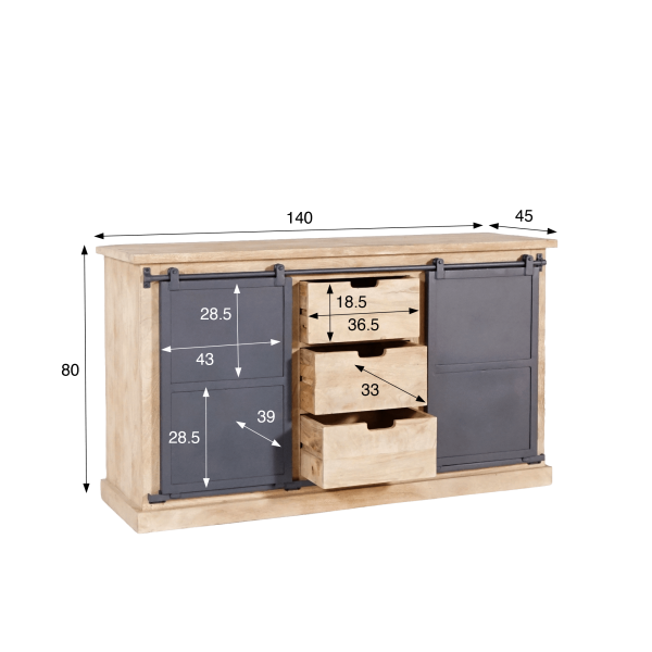Waschtischunterschrank aus Massivholz und Metall 140 cm - Detroit