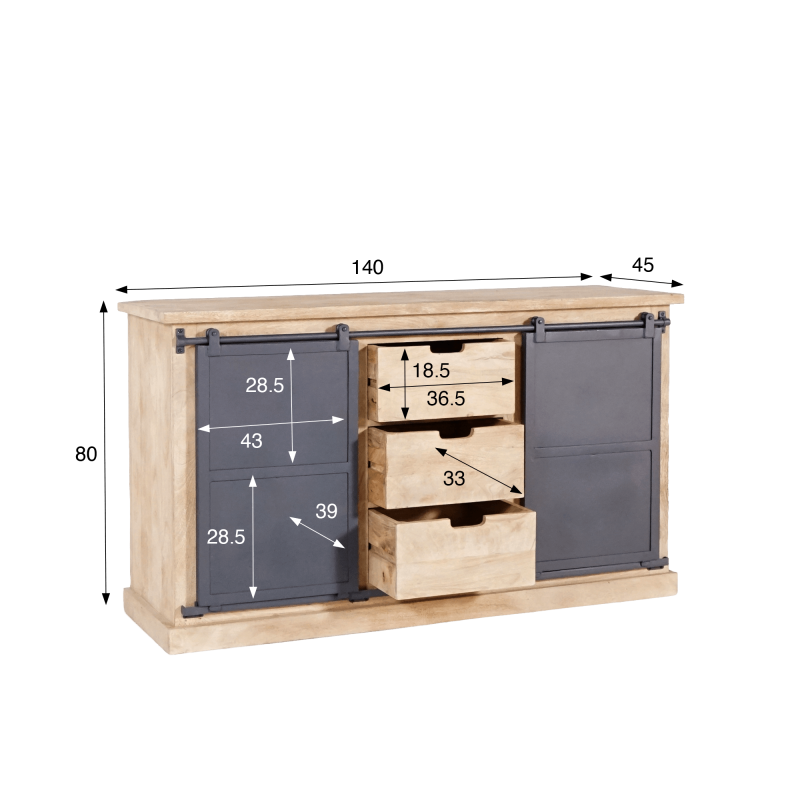 Waschtischunterschrank aus Massivholz und Metall 140 cm - Detroit