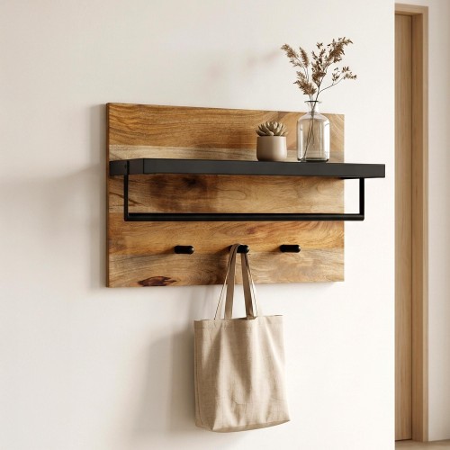 Kleiderständer aus Massivholz mit Metallregal und 3 Haken