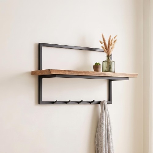Industrielle Garderobe aus Massivholz und Metall 5 Haken