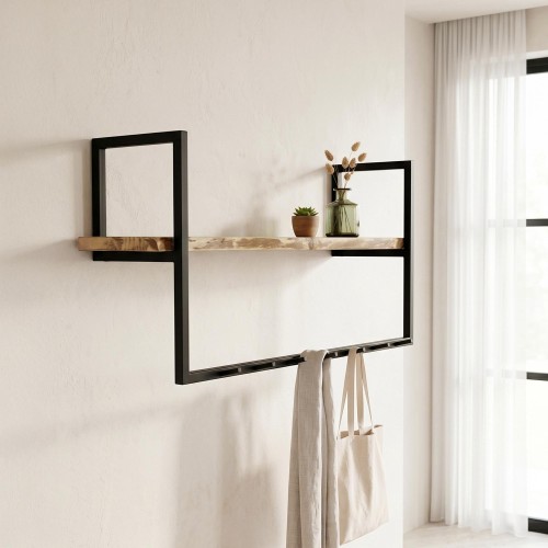 Wandgarderobe aus Metall 7 Haken und 1 Regal aus Massivholz