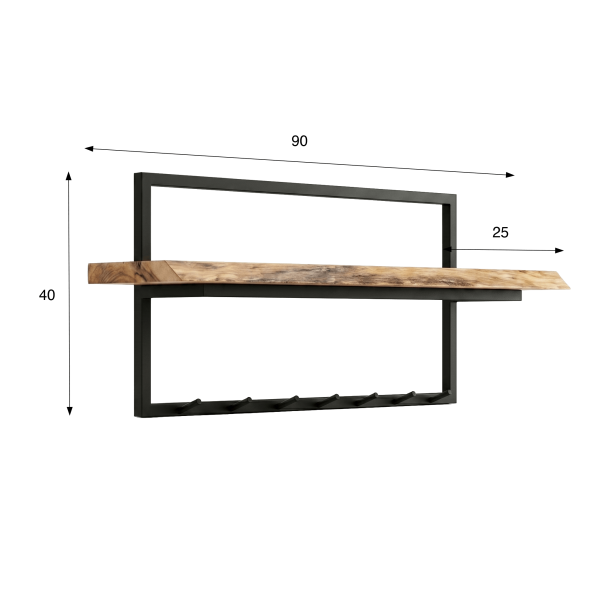 Industrielle Wandgarderobe aus Massivholz und Metall 7 Haken
