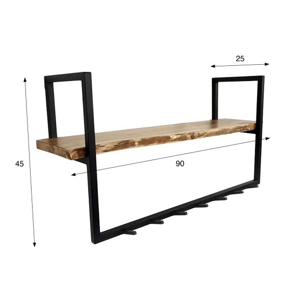 Wandgarderobe aus Metall 7 Haken und 1 Regal aus Massivholz