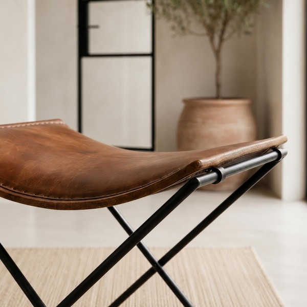Beistell-Klapphocker aus Vintage-Leder - Smart