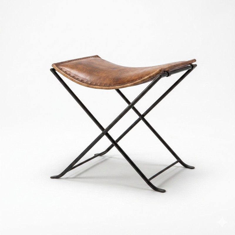 Beistell-Klapphocker aus Vintage-Leder - Smart