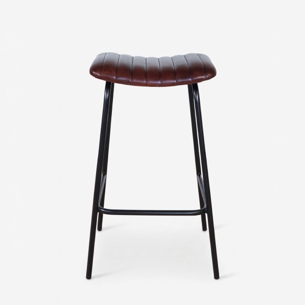 Hoher Hocker aus Naturleder und Metall