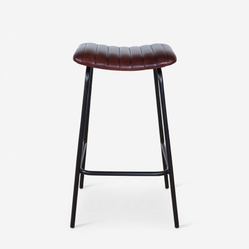 Hoher Hocker aus Naturleder und Metall