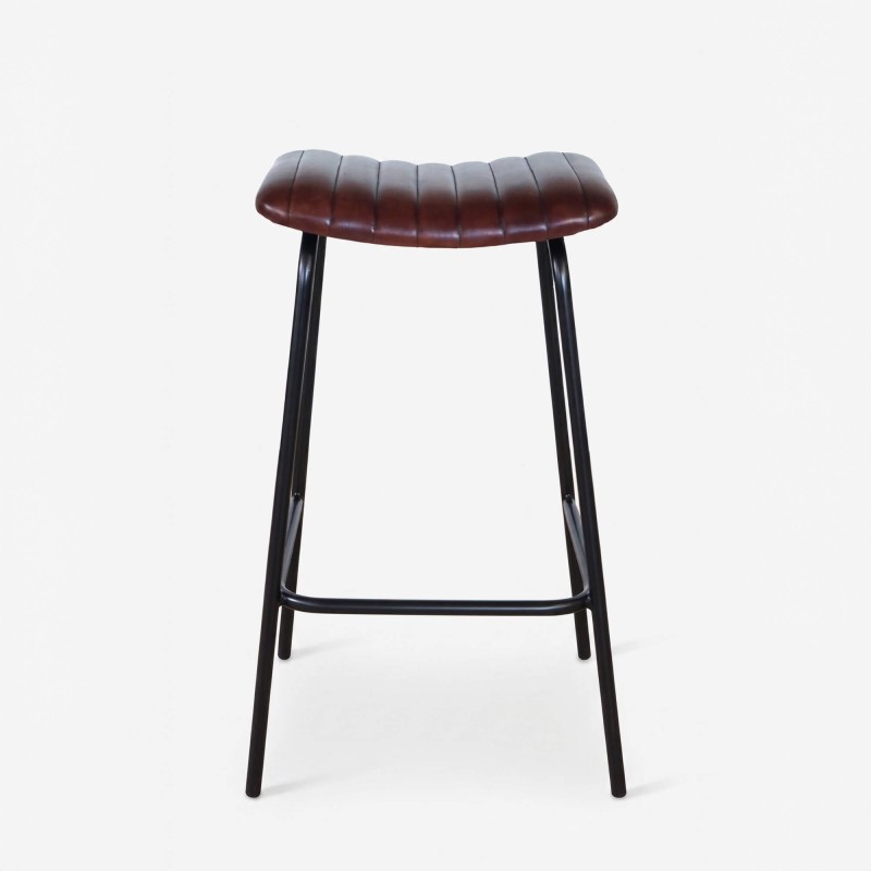 Hoher Hocker aus Naturleder und Metall