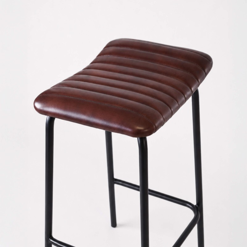 Hoher Hocker aus Naturleder und Metall