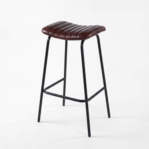 Hoher Hocker aus Naturleder und Metall