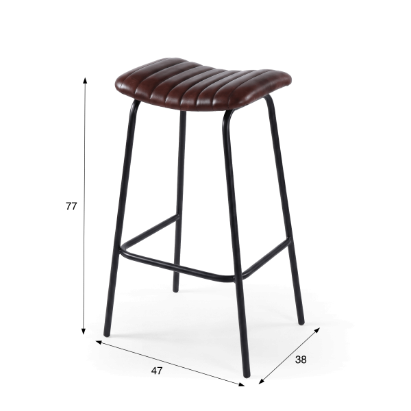 Hoher Hocker aus Naturleder und Metall