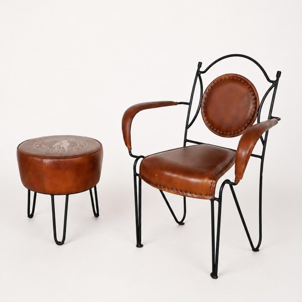 Industrieller Hocker aus Leder "Leitmotiv