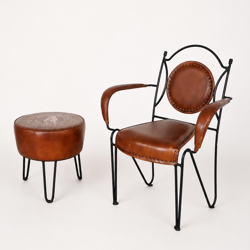 Industrieller Hocker aus Leder "Leitmotiv