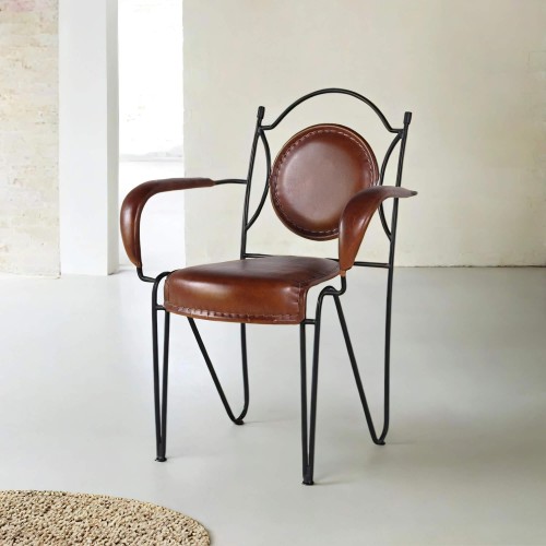 Vintage-Stuhl aus Leder und Metal "Faites comme chez vous"