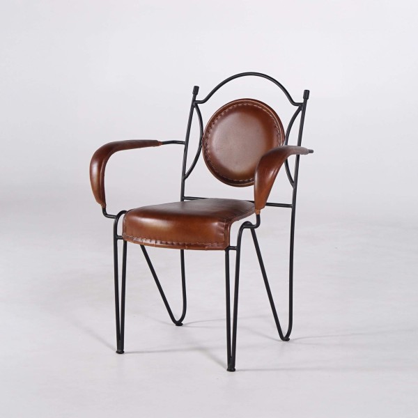 Vintage-Stuhl aus Leder und Metal "Faites comme chez vous"