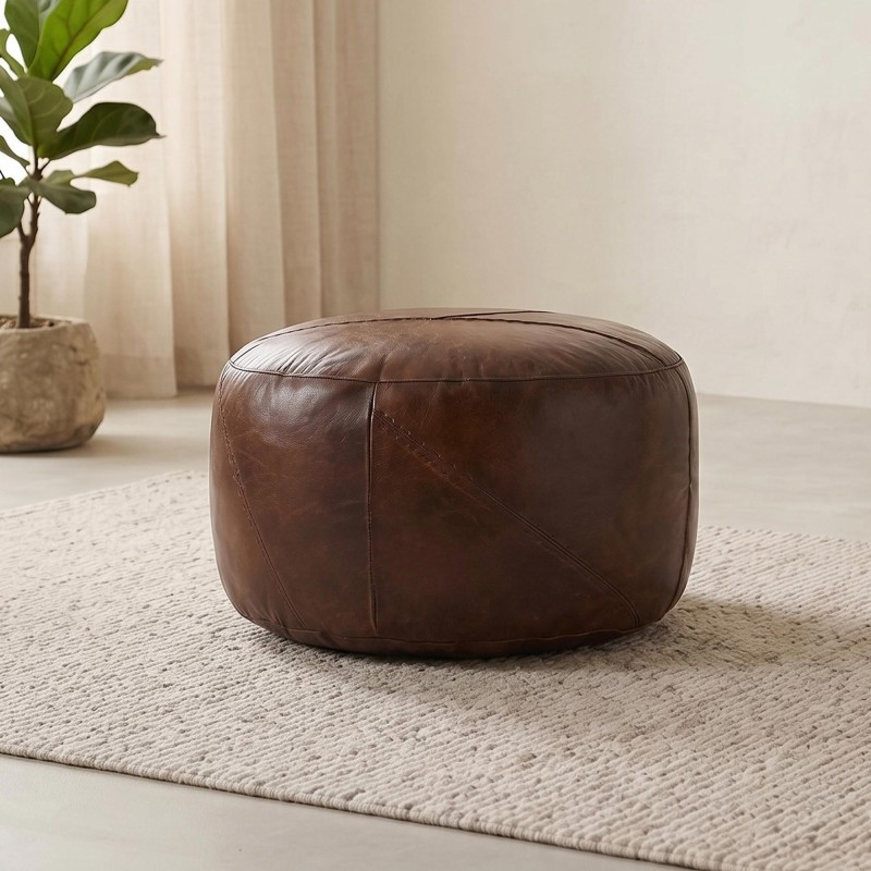 Runder Sitzhocker aus Leder - Patchwork