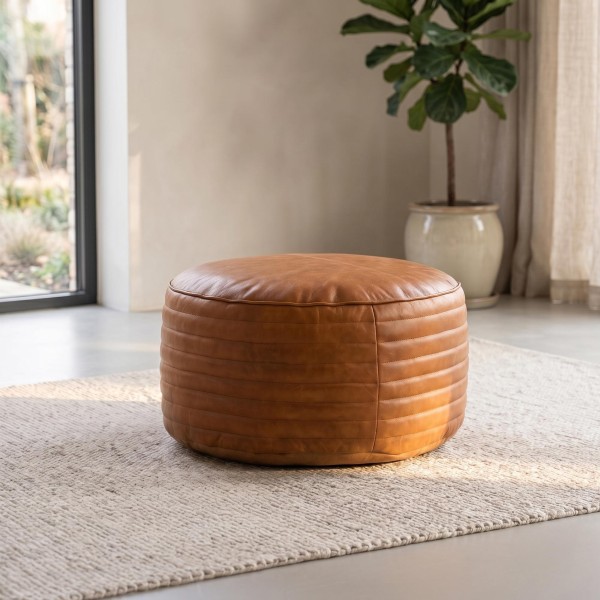Runder Sitzhocker aus Leder - Savoy