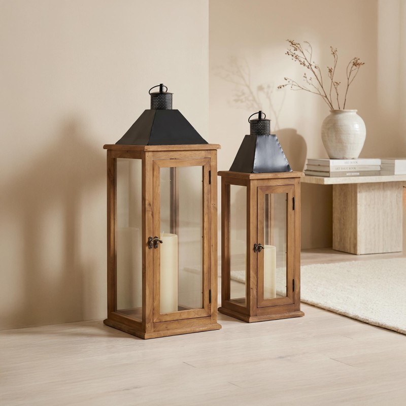 2er-Set Laternen aus Holz und Metall - Hudson
