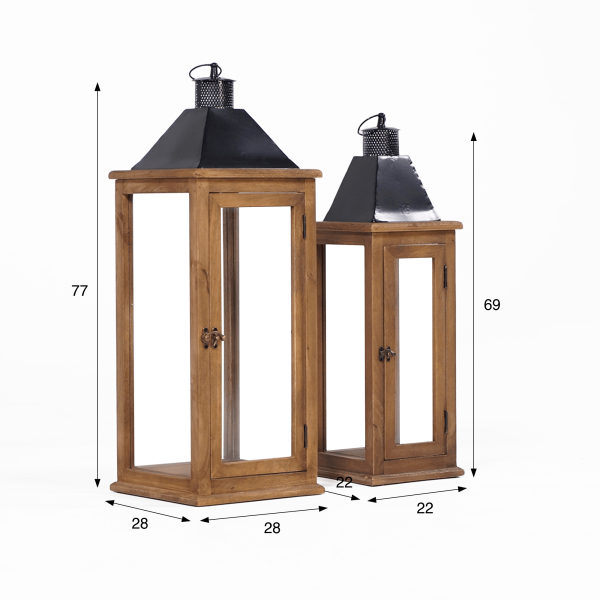 2er-Set Laternen aus Holz und Metall - Hudson