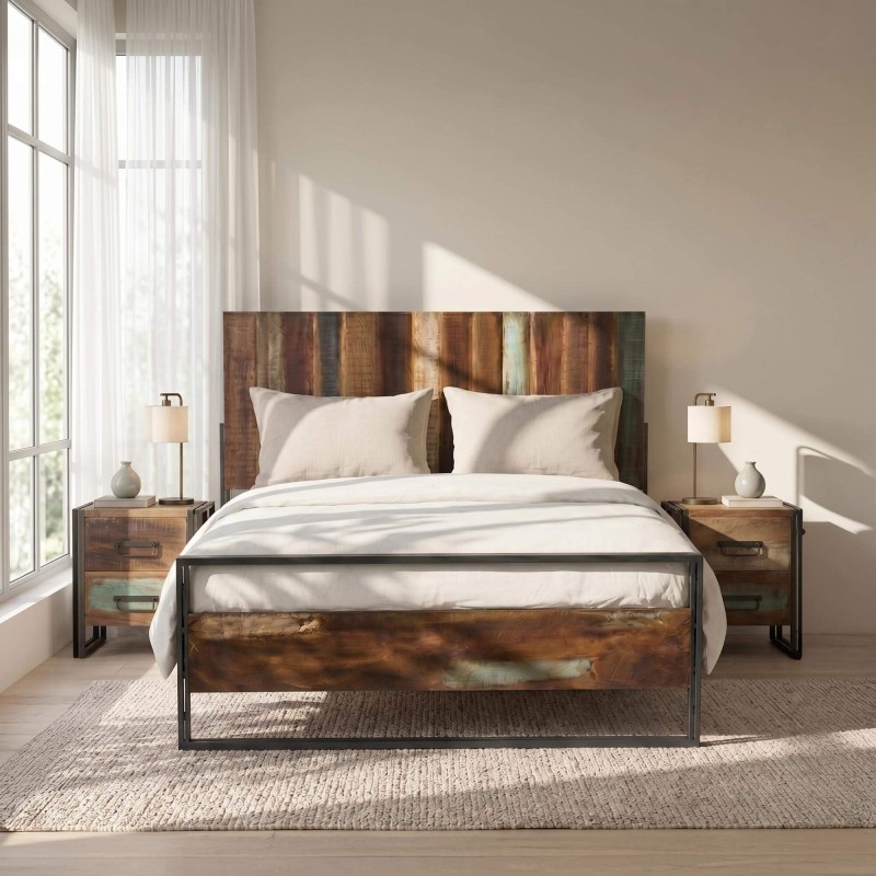 Industrielles 2-Sitzer-Bett aus recyceltem Holz - Recovery