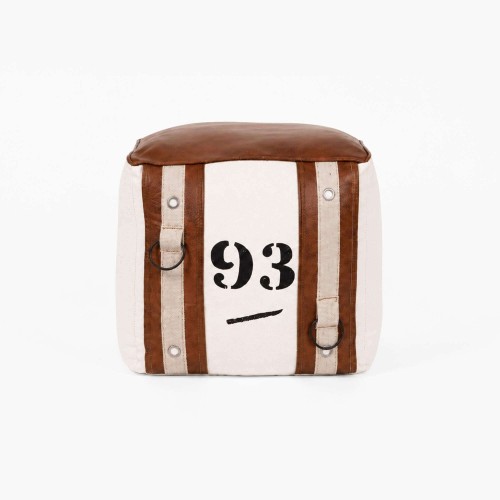 Sitzhocker aus Leder und Stoff im Vintage-Stil "93"