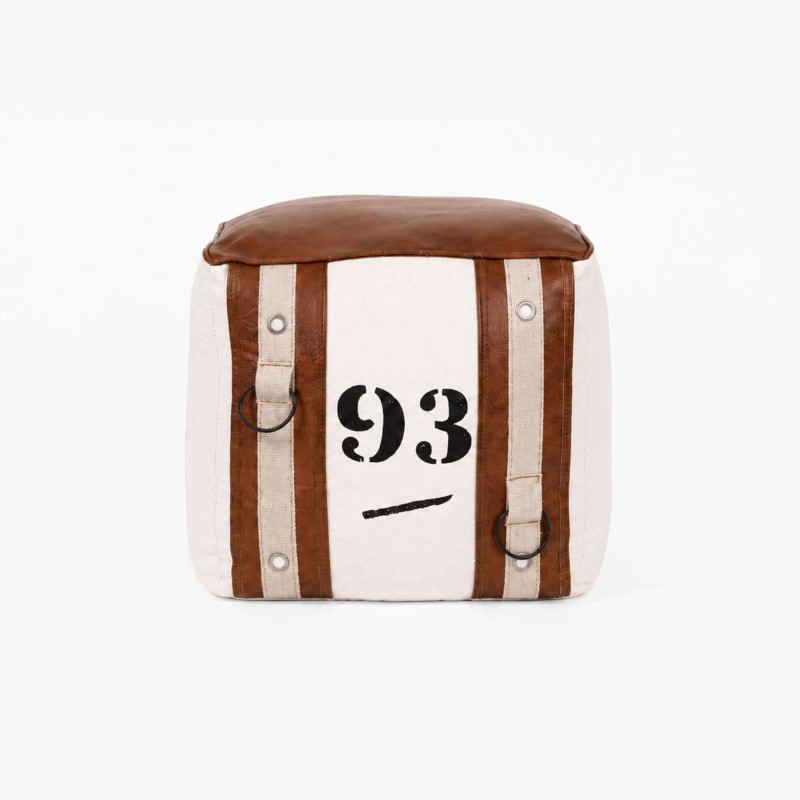 Sitzhocker aus Leder und Stoff im Vintage-Stil "93"