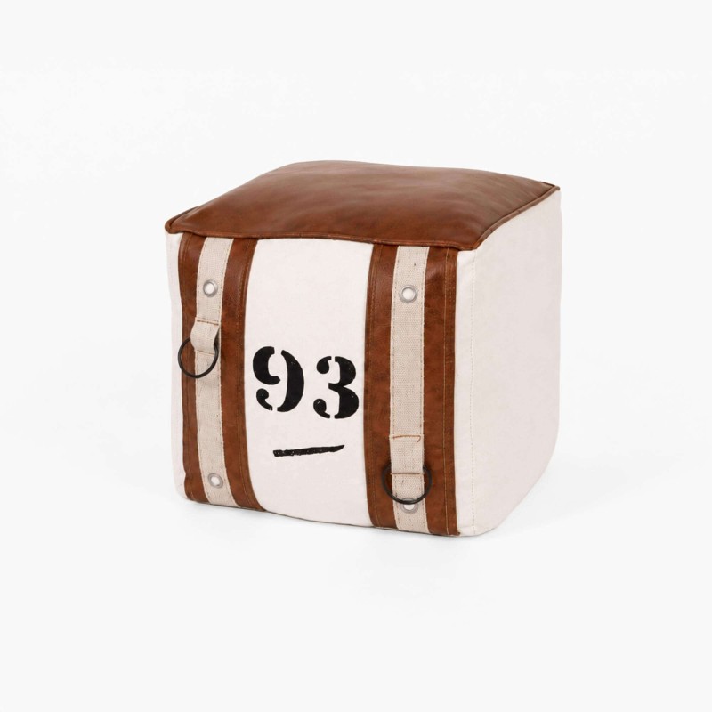 Sitzhocker aus Leder und Stoff im Vintage-Stil "93"