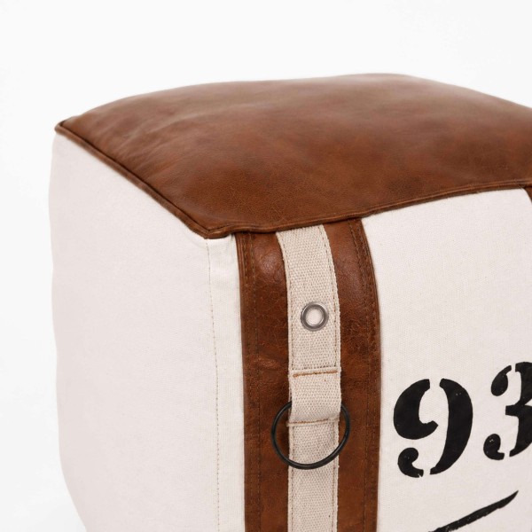 Sitzhocker aus Leder und Stoff im Vintage-Stil "93"