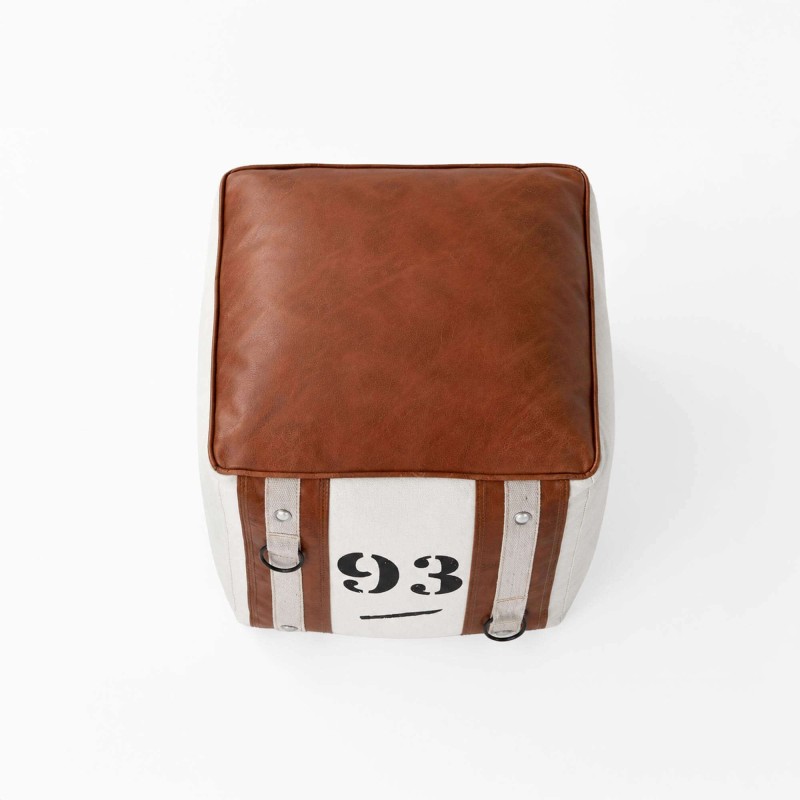 Sitzhocker aus Leder und Stoff im Vintage-Stil "93"
