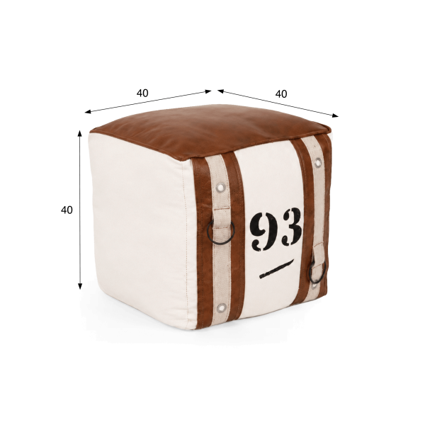 Sitzhocker aus Leder und Stoff im Vintage-Stil "93"