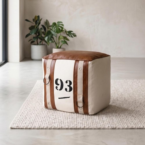 Sitzhocker aus Leder und Stoff im Vintage-Stil "93"