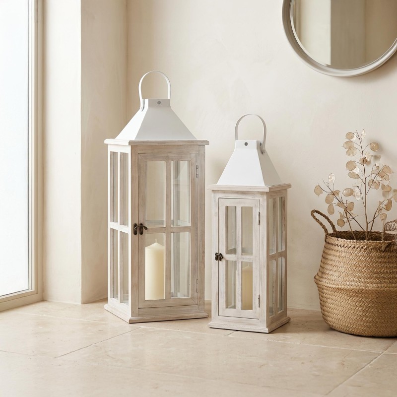 2er-Set Laternen aus Holz und Metall - Cottage