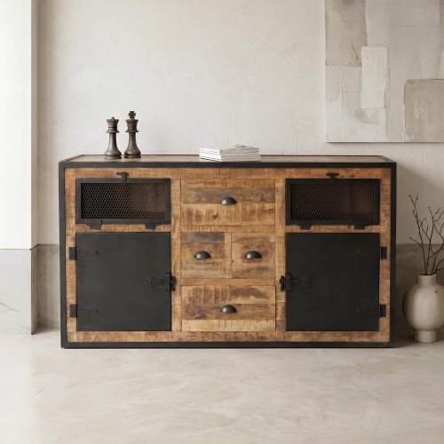 Industrielles Sideboard mit Türen in Karbonoptik