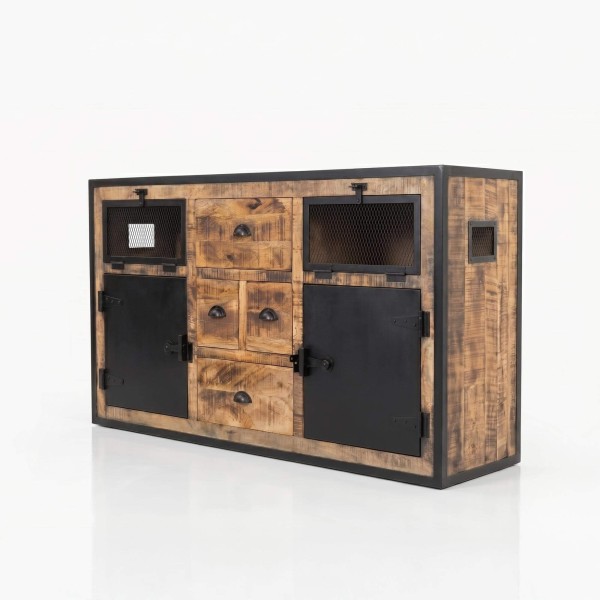 Industrielles Sideboard mit Türen in Karbonoptik