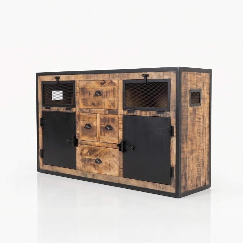 Industrielles Sideboard mit Türen in Karbonoptik