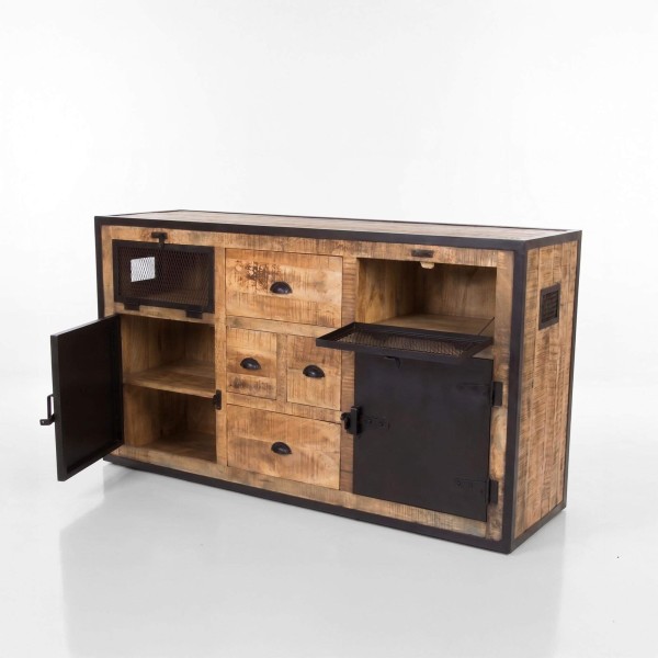 Industrielles Sideboard mit Türen in Karbonoptik