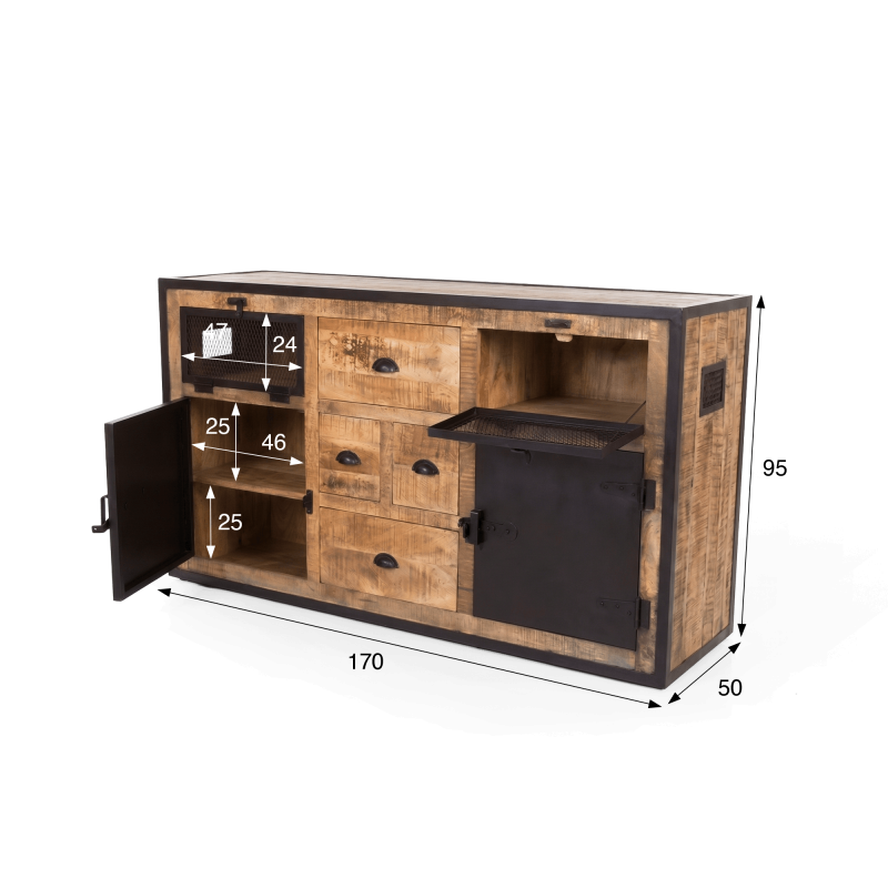 Industrielles Sideboard mit Türen in Karbonoptik