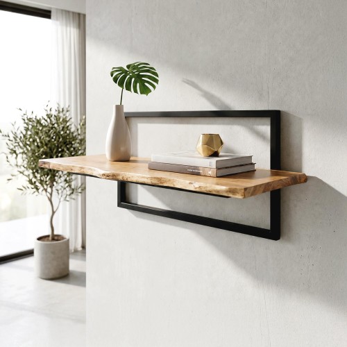 Wandregal 90 cm mit Massivholzplatte und natürlicher Kante