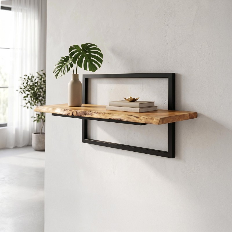 Wandregal 70 cm mit massiver Holzablage und natürlicher Baumkante